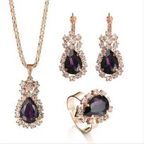 Fashion Romantic Charm Elegant  Chain Necklace Earrings Rings Women Jewelry Set AVE