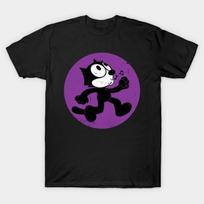 Men Black Print T-shirt Felix The Cat Walking Whistling No-Cut Transfer Paper Print Cotton Tshirt M