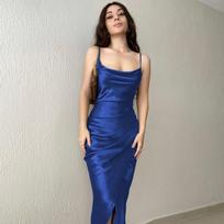 Spice Girl Style Sexy Low-cut Satin Split Suspender Dress New Thin Backless Dress 3XL žalia