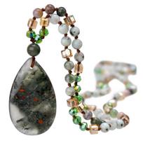 Bohemian Water Drop Stone Pendant Necklace for Women - Handmade Knotted Sweater Chain Jewelry