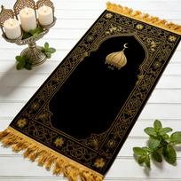 VIKAMA Luxury Black Gold Dome Islamic Prayer Rug Portable Muslim Salah Mat Ramadan  Gift Arch Home Decor Prayer Carpet 50x100cm
