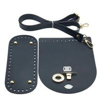 3Pcs/Set Solid Color Leather Shoulder Bag Strap Bottom PU Leather Bag Strap  Female black-A