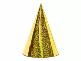 Party Deco „PartyDeco“ holografinės vakarėlių kepuraitės, auksinės, 16 cm, Vakarėlio kepurė, auksinė, gimtadienio, 160 mm, 10 cm, 6 vnt.