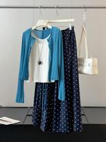 Women's Loose Fit Three Piece Outfit Set Long Sleeve Cardigan Tank Top High Waist Polka Dot Wide Leg Pants Leisure Tracksuit M