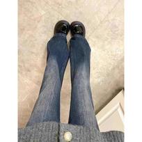 Women's High Rise Flare Jeans Slight Stretch Fleece Lined Non Cling Leg Denim Pants Plus Size Pear Shape Hip Covering Autumn Winter Long Trousers S