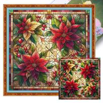 Xmas Flower Full 11CT DIY Stamped Printed Cross-Stitch Kits 17.72x17.72in Embroidery Needlepoint Starter Kits for Adults