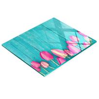 Tempered Glass Kitchen Board for Serving with Tulip Graphics 60X52 Cm