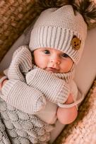 Baby fleece-lined tie-up hat with scarf and gloves
