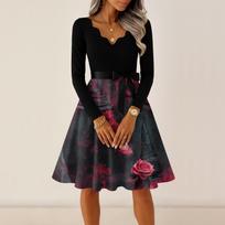 Women's Vintage V-Neck Long Sleeve Halloween Blood Drop Print Dress XXL