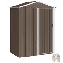 Metalinis sodo namelis 1,1 m², Sodo namelis su dvišlaičiu stogu, Užrakinamos stumdomos durys, Pirštinės, 136 x 87 x 179 cm 136 x 87 x 179 cm ruda
