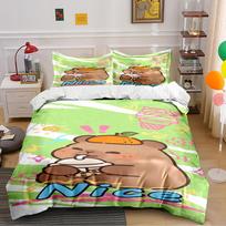 Cartoon Bear Green Bedding Set  Nice  Pattern Bedding set (1 duvet cover, 2 pillowcases, duvet not included) 135x200cm