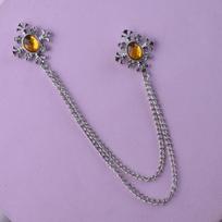 Unisex Rhinestone Tassel Cross Collar Chain Brooch, Flower Lapel Pin Accessory