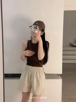Women's High Waist Wide Leg Shorts Loose Fit Japanese Casual Cotton Three Quarter Short Pants With Elastic Waist S