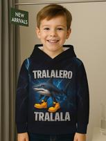 Boys Tralalero Tralala Pullover Hoodies Autumn Outdoor Long Sleeve Thin Hooded Sweatshirt Italian Brainrot Perfect Gift for Kids 100