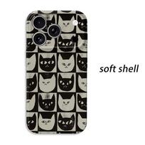 Quirky Checkered Retro Black White Cute Cat Face Grid Pattern Art Film Aesthetic Protective Shockproof Bumper Case Cover iPhone 14 15 16 Pro Max Plus IPHONE17PROMAX