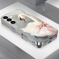 White Swan design electroplated glass phone case suitable for Samsung Galaxy S26 S25 S24 S22 S21 S20 FE/Ultra/Plus anti fouling GalaxyS25