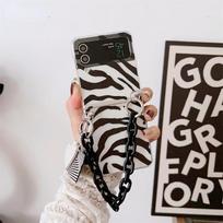 Fashion Zebra Pattern Clear Phone Case For Samsung Galaxy Z Flip 3 4 Bracelet Rope Cover For Z Flip3 Flip4 5g Protector Coque For-Galaxy Z Flip 4