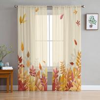 Rudens lapai Permatomos užuolaidos, skirtos svetainei miegamajame Namų dekoravimui virtuvės tiulis langams Voile užuolaidos 135W x 114H(cm)