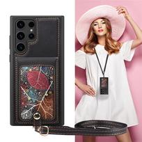 Leather Wallet Lanyard Card Holder Protection Cover for Samsung Galaxy S23 S22 Ultra Plus 5G Phone Case Bracket Coque Fundas For S22 Ultra