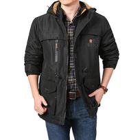 Autumn and Winter Men's Large-size Casual Fleece Thickened Jacket Men's Medium and Long Outdoor Cotton Jacket M