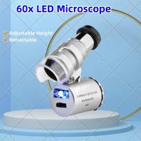 Mini 60X Microscope with LED Light Handheld High Definition Pocket Jewelry Loupe Portable Currency Detecting Small Magnifier 60mm