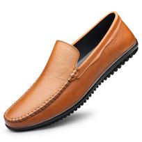Men's Genuine Leather Loafers Slip-On Comfortable Flat Casual Breathable Soft Sole Shoes Non-Slip Lightweight Men Walking Shoes 38 ruda
