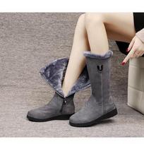 Size 43 versatile snow boots women's shoes fleece thickened medium tube Martin boots wedge heel non-slip warm side zipper cotton boots 35