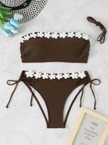 2026 Cross-Border European & American Women's Sexy Lace Tie-Up Bandeau Bikini Swimsuit Medium