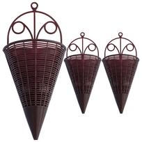 3 vnt. imitacinis rotango sieninis pakabinamas gėlių krepšelis orchidėjų sodintuvui, austas vazonas, mediena, sieniniai krepšeliai, dekoruoti 31.50X14.00X7.00CM ruda