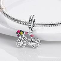 Authentic Original Charm Bead Components Copper Metal Creative Flower Bicycle Pendant Bead Components Compatible With Charm Bead Components Plata