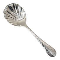 Serving Spoon Hammer-Grain Handle Shell Shape Design Polished Mirror Finish Soup Spoon Kitchen Tableware 1pc