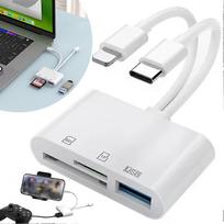 5-in-1 SD Memory Card Reader for iPhone Androids Camera, USB C and Lightning Dual Port SD Card Adapter, Supports SD/Micro SD/USB 3.0