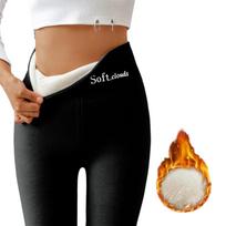 women's High Waist Embroidered Thermal Fleece Lined Leggings Winter Warm High Stretch Skinny Yoga Pants S