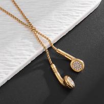 Fashion Hip-Hop Rock Trend Music Headphones Earplugs Metal Pendant Necklace Men and Women Fashion Rap Party Jewelry
