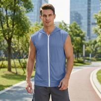 Men Sleeveless Hooded Jacket Lightweight Sun Protection Vest with Front Zipper and Pockets Casual Outdoor Activewear L