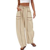 Women's Mid Rise Wide Leg Pants Loose Fit Streetwear Sweatpants With Drawstring Waist XS