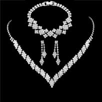 Fashionable silver plated rhinestone folding tassel earrings necklace, wedding jewelry gift, fashionable style Silver&45cm
