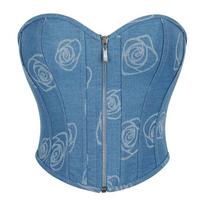 Women S Blue Zip Up Corset Top Tummy Control Push Up Bustier S