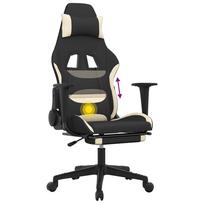 Gaming Chair with Massage & Footrest Black and Cream Fabric