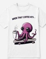 When the Coffee Caffeine hits funny Octopus skateboarding T shirt S