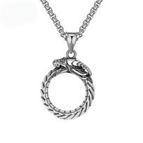 Hip Hop Rock Circular Ring Dragon Necklace For Men Vintage Stainless Steel Chain Silver Neck Hippie Jewelry Women Gifts