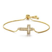 Adjustable Hollow Cross Bracelet with Cubic Zirconia Gold Plated Religious Jewelry for Women & Men Christian Faith Gifts