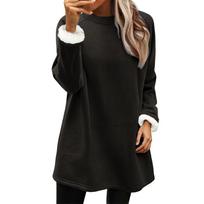 Women's Solid Fleece Lined Sweatshirt Dress Crew Neck Long Sleeve Loose Warm Casual Home Wear Winter Mini Dress M
