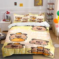 Cute Bear and Orange Pattern Bedding Set Bedding set (1 duvet cover, 2 pillowcases, duvet not included) 135x200cm