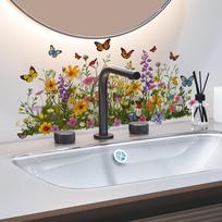 Fresh Floral Pattern Sink Area Background Wall Sticker Bathroom Wall Decoration Self-Adhesive Removable Waterproof Sticker A4