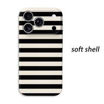 Neutral Monochrome Black White Horizontal Stripe Pattern Art Film Aesthetic Protective Shockproof Bumper Phone Case For iPhone 14 15 16 Pro Max Plus IPHONE17PROMAX