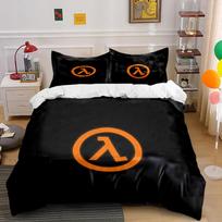 Black Bedding Set with Orange Lambda Symbol Bedding set (1 duvet cover, 2 pillowcases, duvet not included) 135x200cm