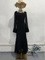 2024 Autumn Cross-border Elegant Chiffon Ruffle Tie-up Slimming Dress S