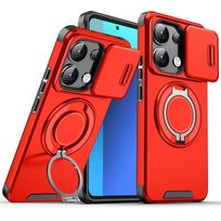 Shockproof Magnetic Case for Redmi Note 14 13 Pro 5G 4G Plus Slide Camera Lens Ring Stand Protect Cover Redmi NOTE14 4G&Case & Holder raudona