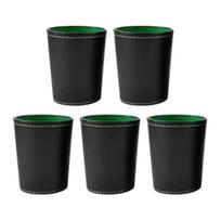 5Pcs PU Leather Dice Cup Set with 20 Dot Dices Exquisite Hand Feeling Black Shaking Box for Bar Home